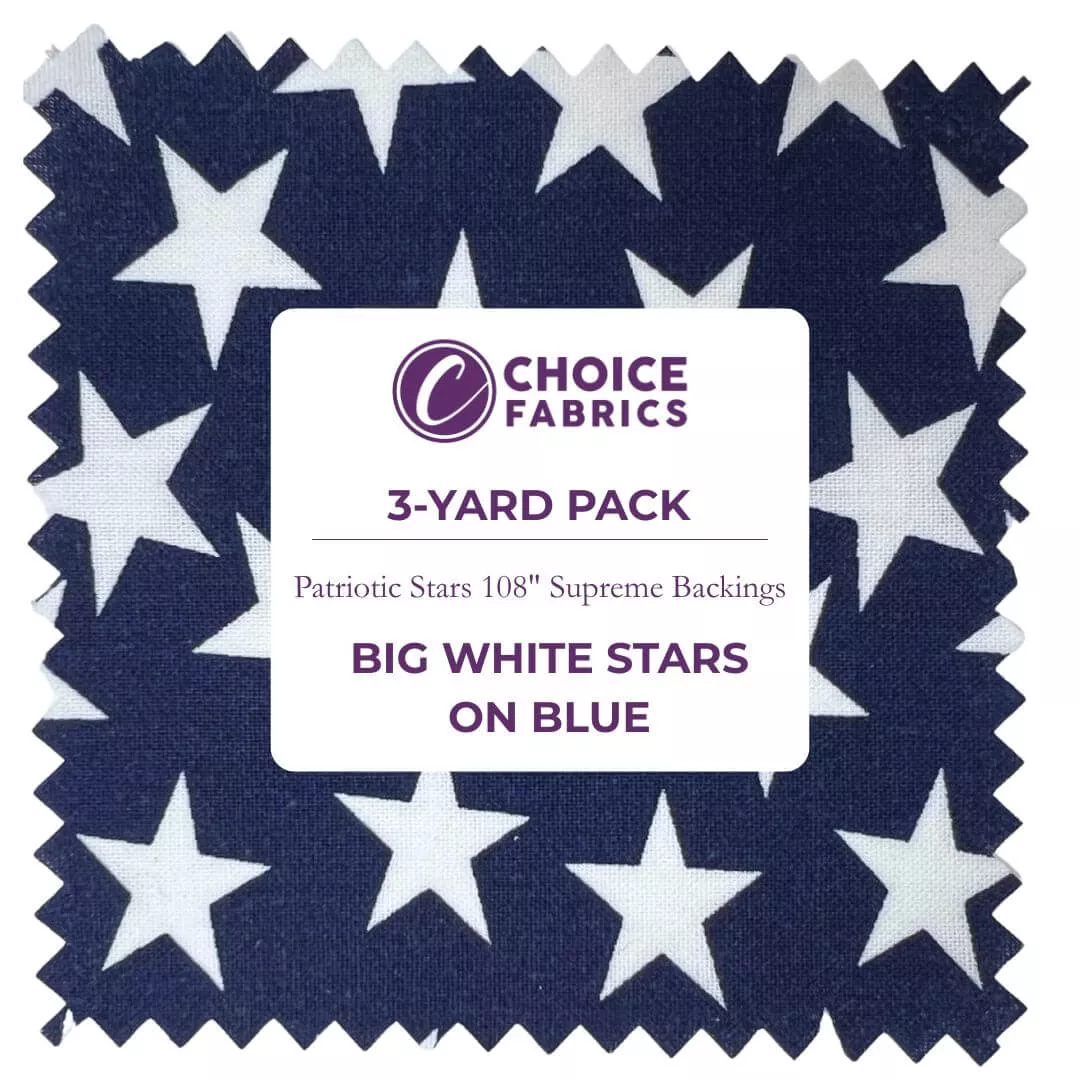 3-Yard Pack - Patriotic Stars 108" Supreme Backings - Large White Stars on Navy