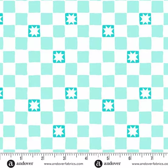 Aqua Twinkle Tiles Color Pop Playground Cotton 44"/45" Fabric Per Yard
