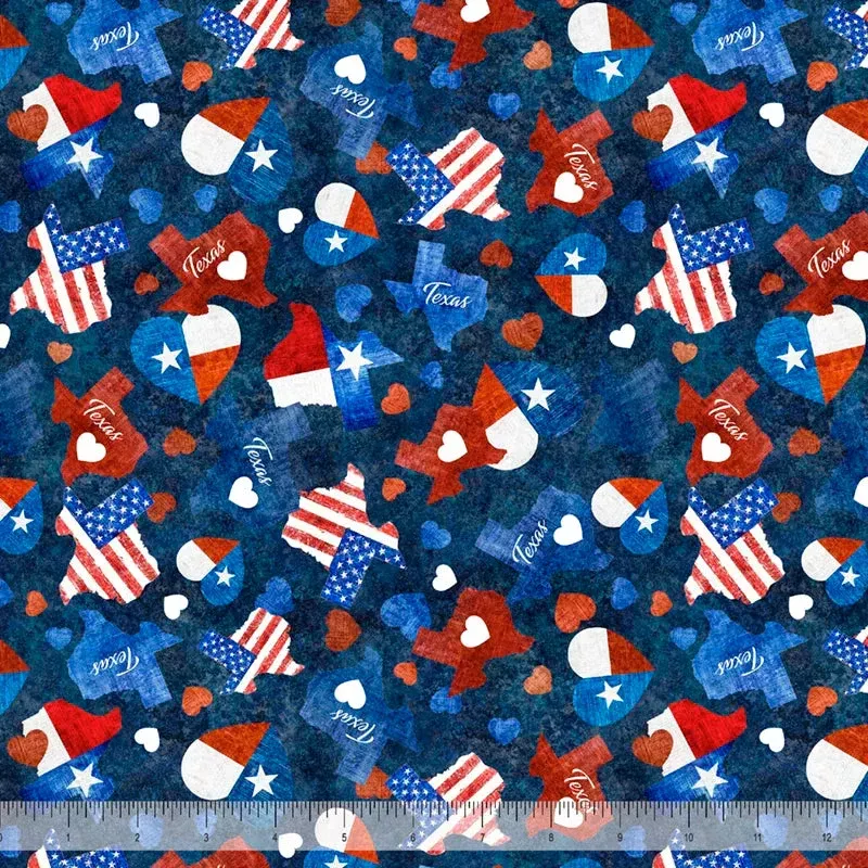 ATXSH Heart of Texas Navy Cotton 44"/45" Fabric Per Yard