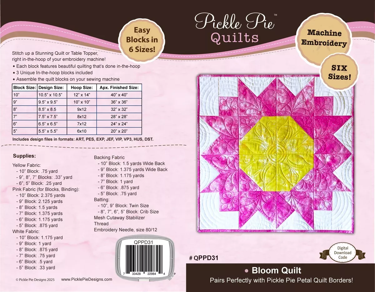 Bloom Quilt In the Hoop Machine Embroidery Design Set