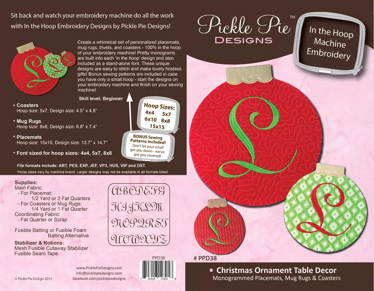 Christmas Ornament Table Decor In the Hoop Embroidery Design Collection