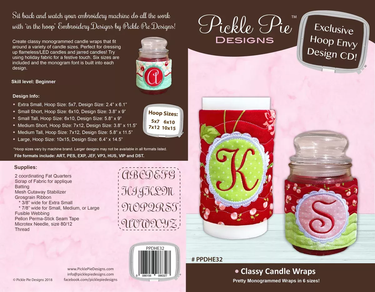 Classy Candle Wraps In the Hoop Embroidery Design Collection