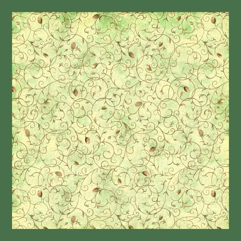 Enchanted Canopy - Lt. Green Scroll With Rosebuds 6in Repeat