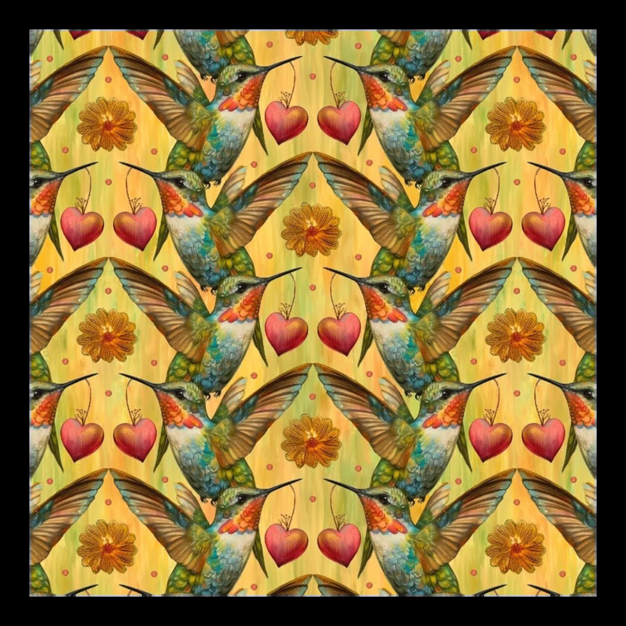 Enchanted Canopy - Yellow Hummingbirds With Hearts