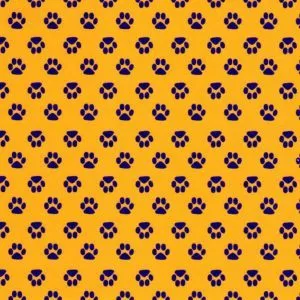 Fabric Finders 1867 Mini Purple Paw on Gold Print Fabric 60″ wide bolt