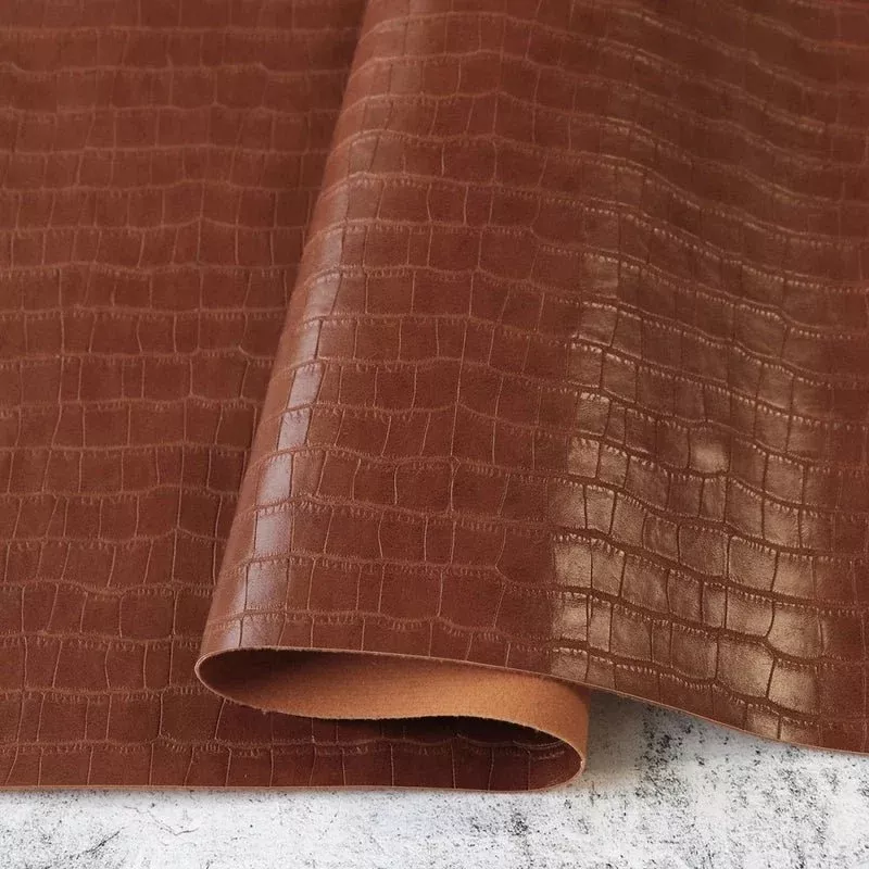 Faux Leather - Saddle Brown Faux Crocodile