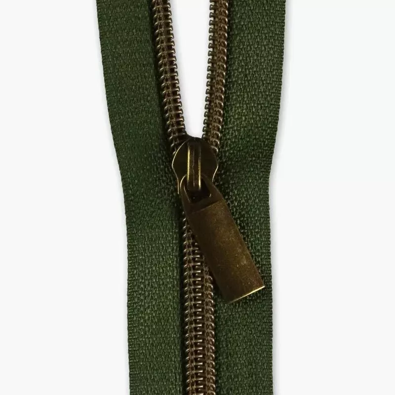 Fern #5 Nylon Antique Coil Zippers: 3 Yards With 9 Pulls