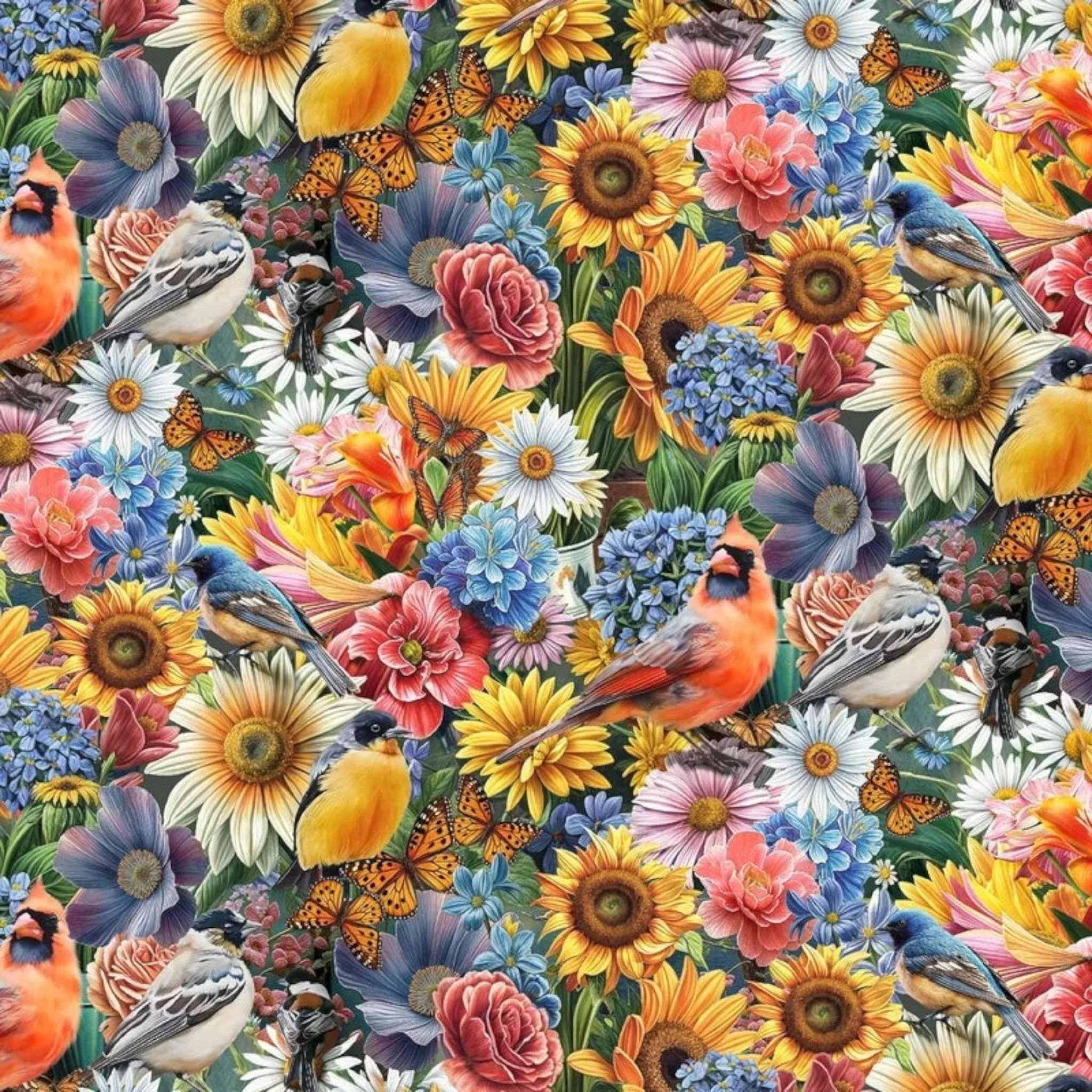 Florinda - Multi Large Floral and Birds - 12in repeat
