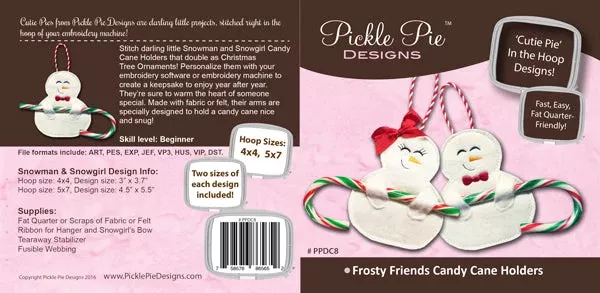 Frosty Friends Candy Cane Holders In the Hoop Embroidery Design Collection