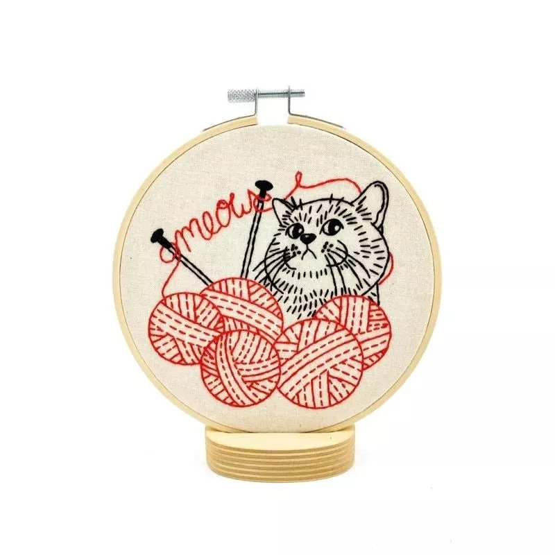 Hook, Line & Tinker Complete Embroidery Kit - Kitten with Knitting