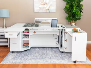 Horn 9090 Dual Sewing Cabinet, 78x64.25x29.75inH, 282Lb, Electric Lift Platform, 34x15.5in Opening, Swing-Up Table