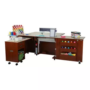 Kangaroo Kabinets K8605 Aussie II Sewing Machine Cabinet Teak, 3 Position Air Lift Platform, 31.5' Surface, Hydraulic or Electric Lift