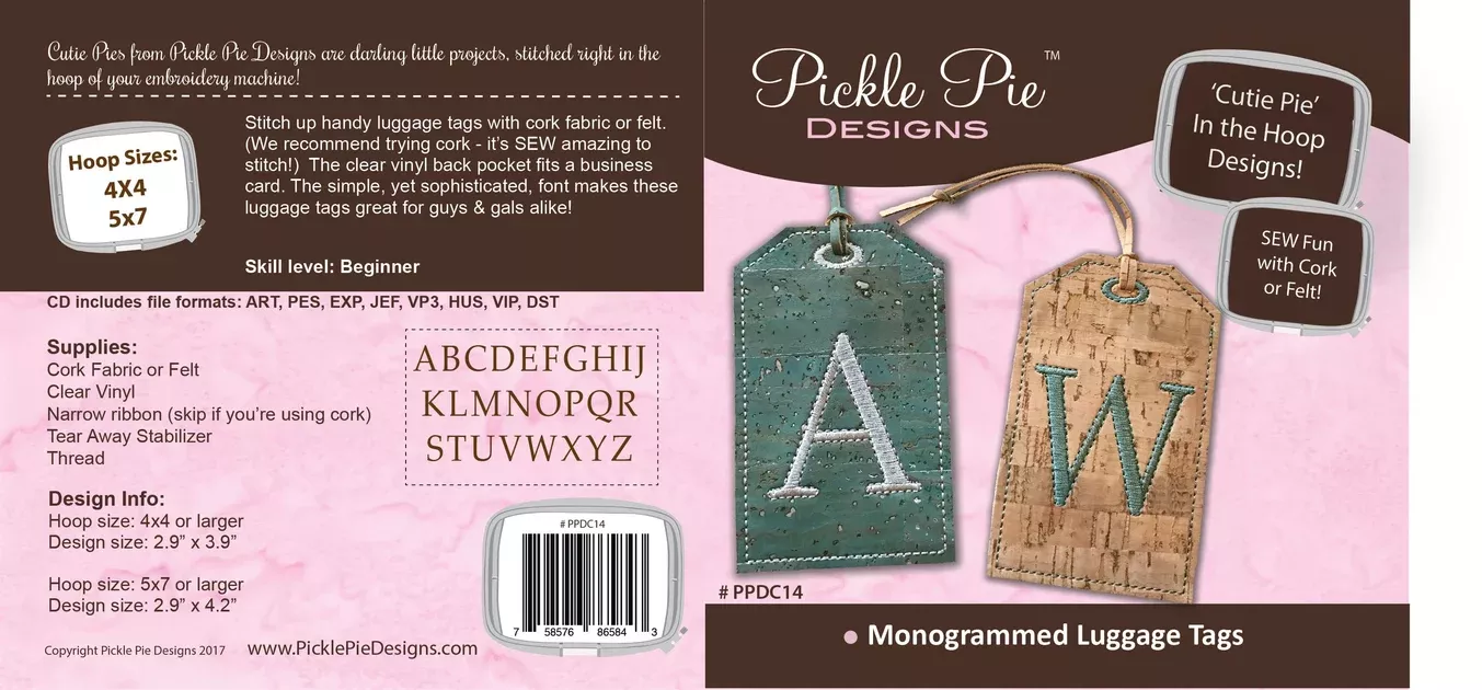 Monogrammed Luggage Tags In the Hoop Embroidery Design Collection