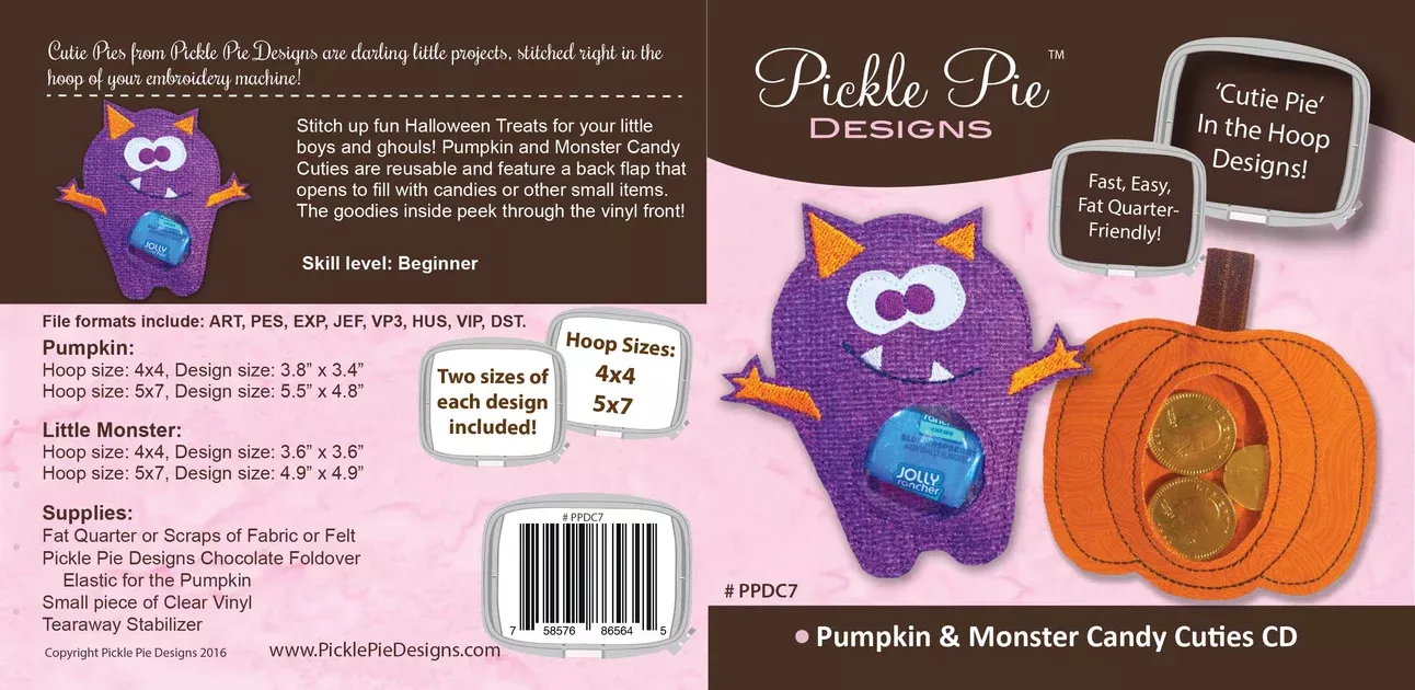 Pumpkin & Monster Candy Cuties In the Hoop Embroidery Design Collection