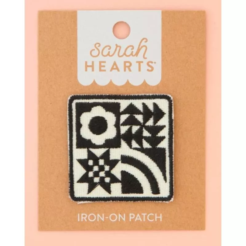 Sarah Hearts Iron On Patches - Black Quilt Block