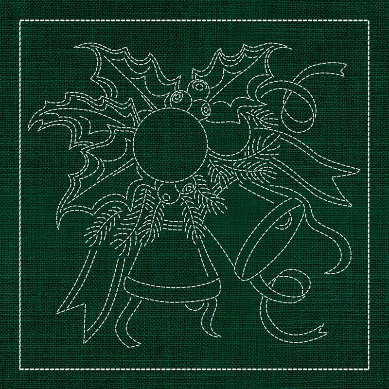 Sashiko Australia Bells and Holly GREEN