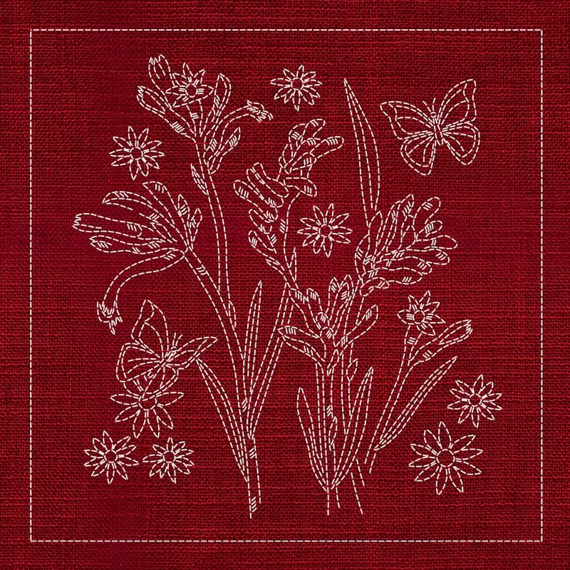 Sashiko Australia Native Flowers 2 - CHERRY RED