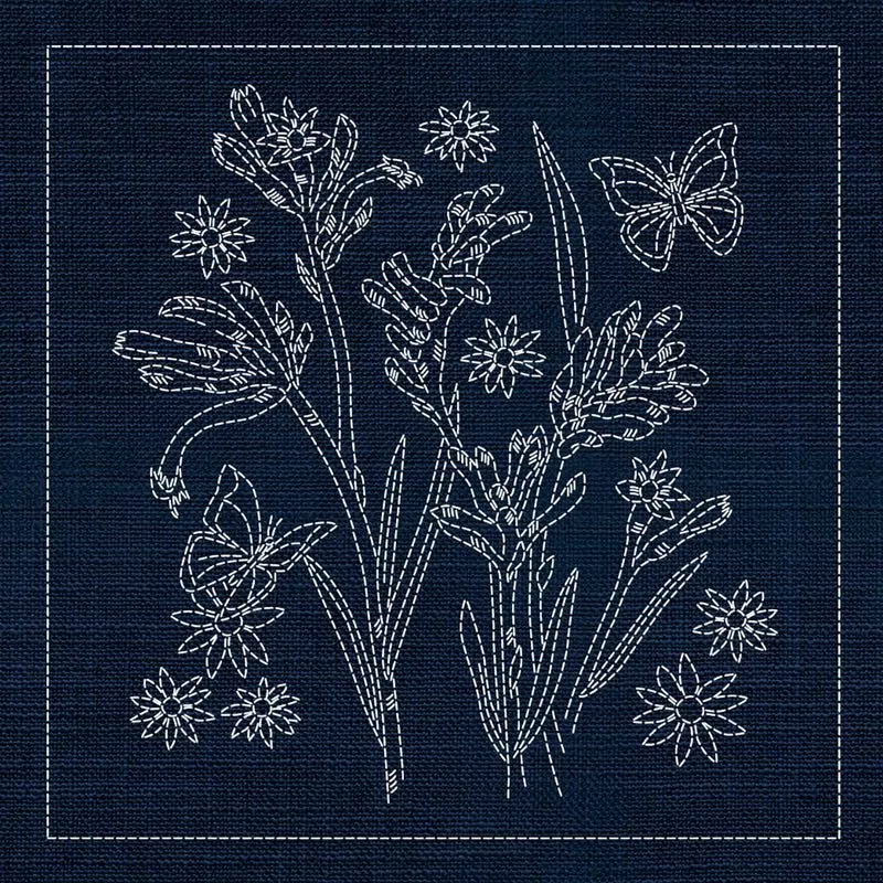 Sashiko Australia Native Flowers 2 - Indigo