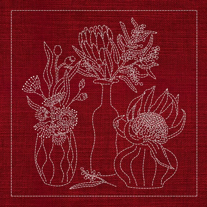 Sashiko Australia Native Flowers 4 - CHERRY RED