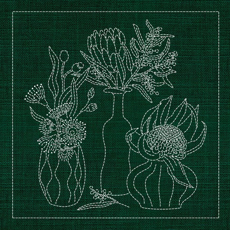 Sashiko Australia Native Flowers 4 - Green