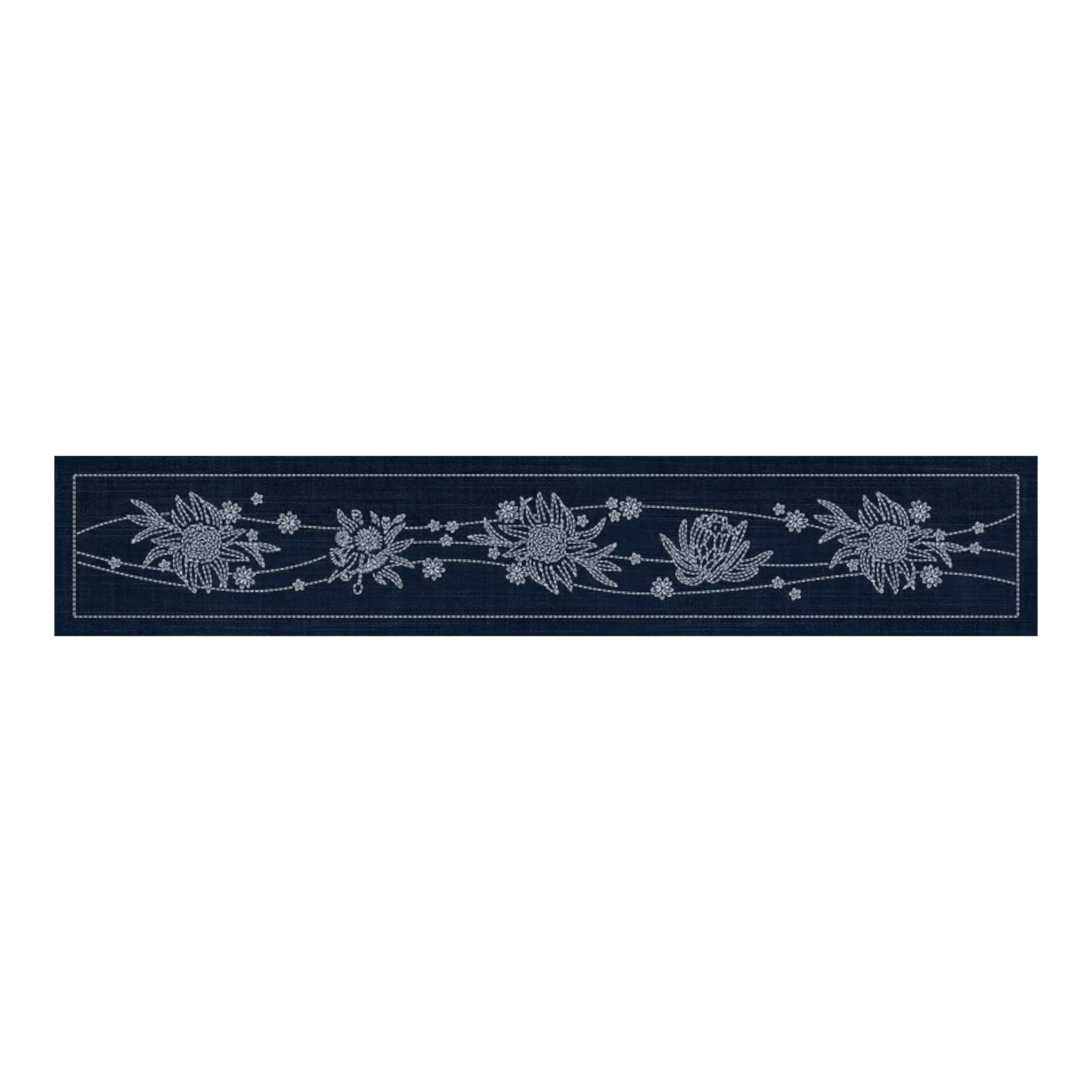 Sashiko Australia Native Flowers 5 Runner INDIGO