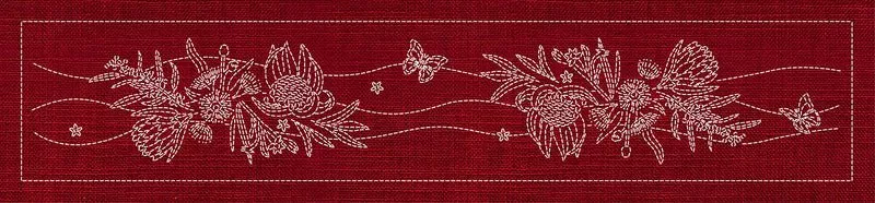 Sashiko Australia Native Flowers 6 Runner CHERRY RED