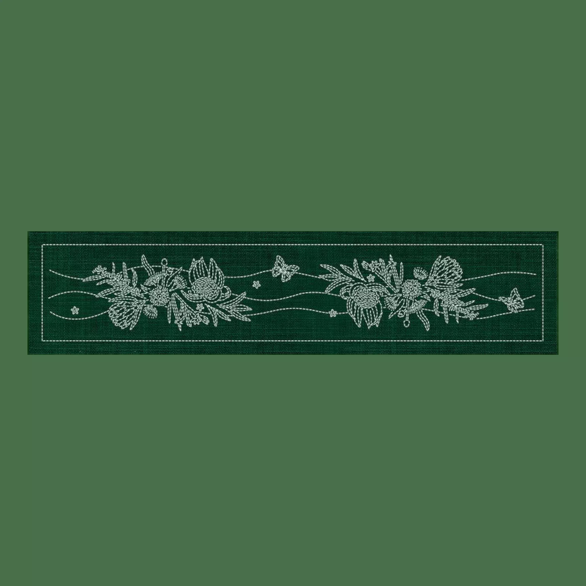 Sashiko Australia Native Flowers 6 Runner GREEN