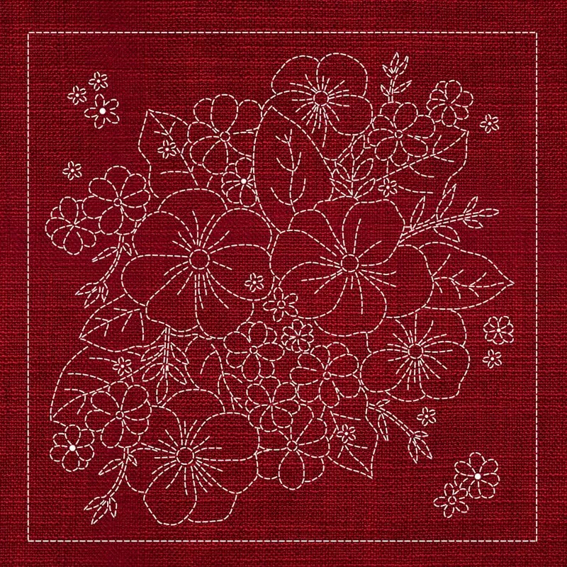 Sashiko Blossom Bouquet 3- Cherry Red