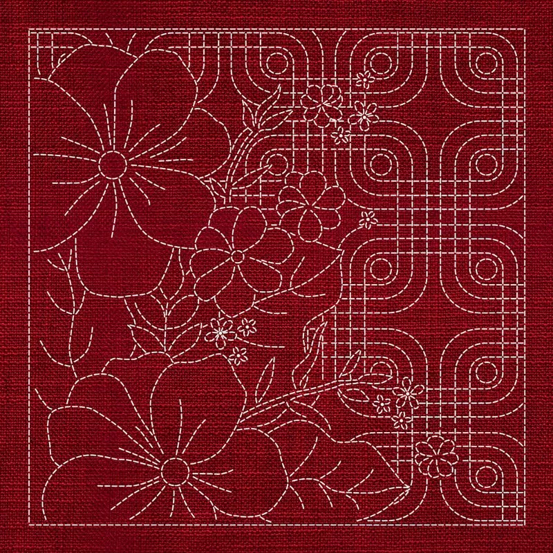 Sashiko Blossoms Geometric - Cherry Red