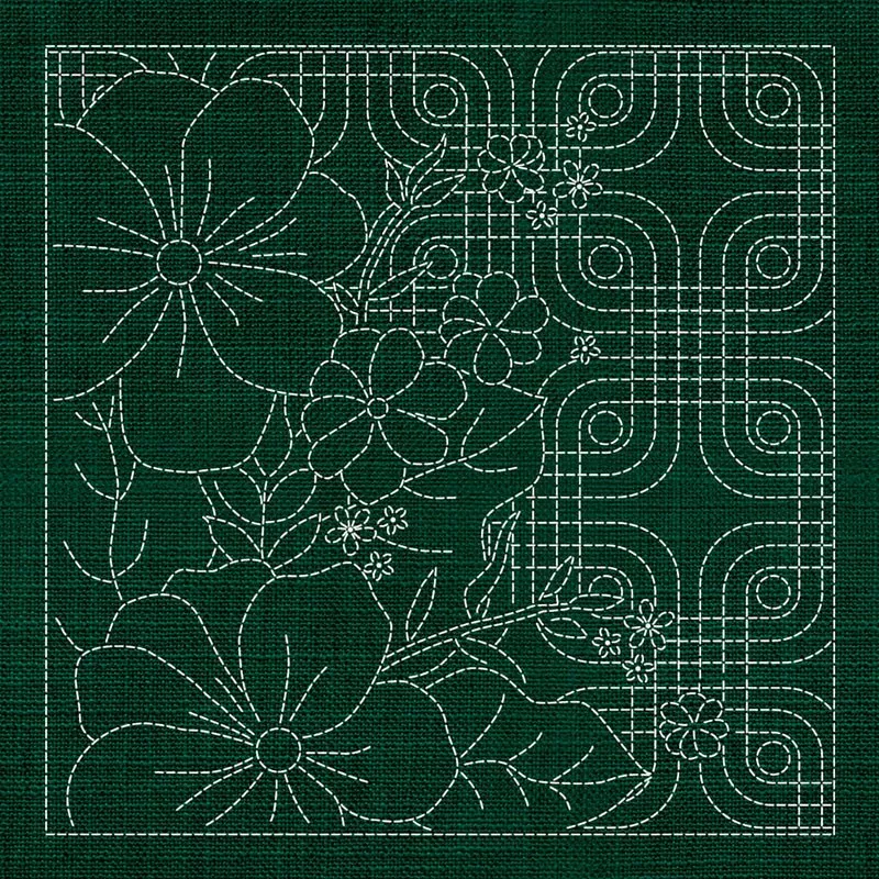 Sashiko Blossoms Geometric - GREEN