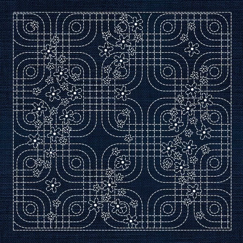 Sashiko Floral Geometric INDIGO