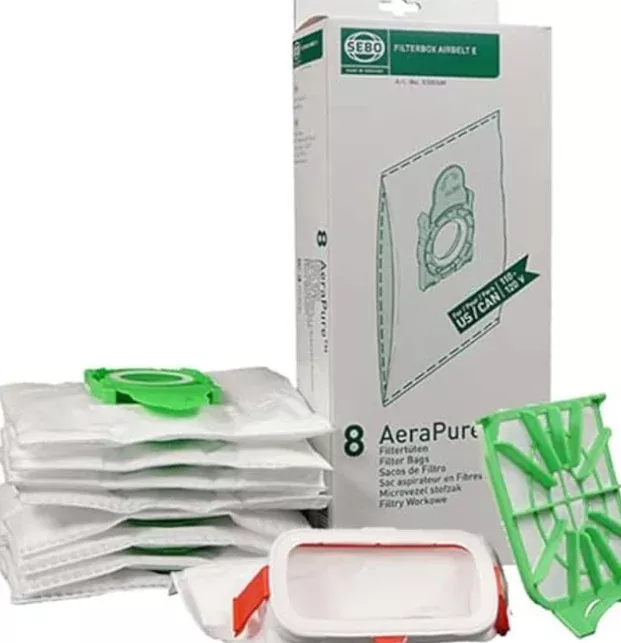 SEBO Filter Bag Box for E Series Canisters — 8 Bags with Caps