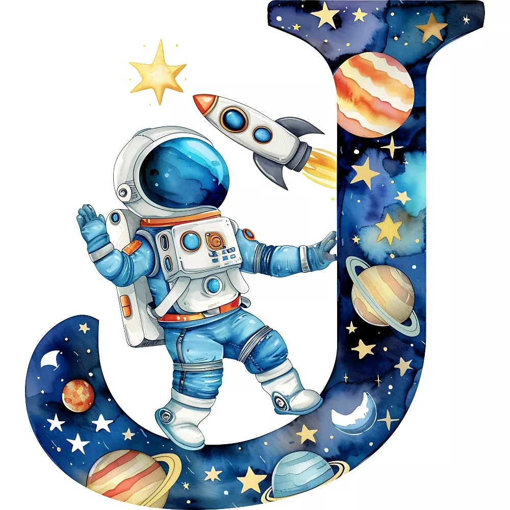 Space Alphabet Letter J Fabric Panel