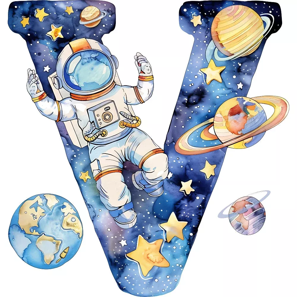 Space Alphabet Letter V Fabric Panel