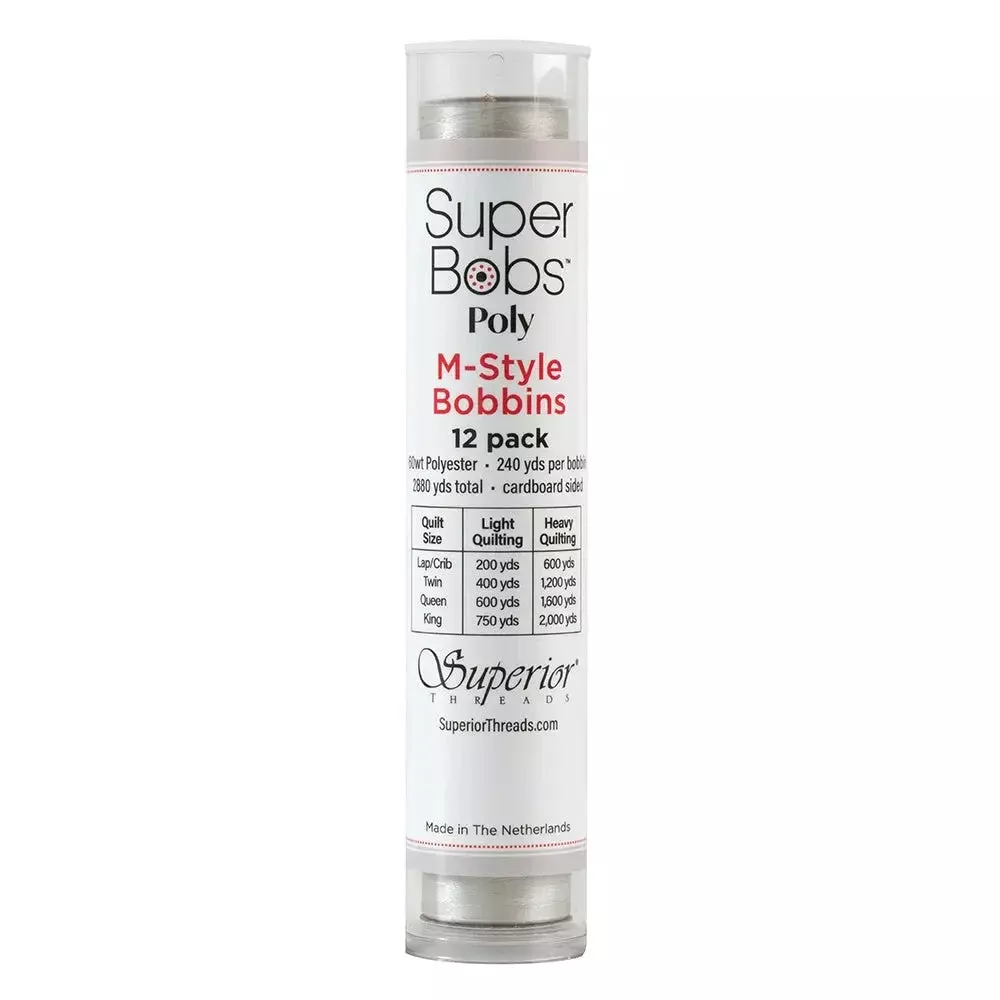 Super Bobs Poly #623 Silver (M-Style) 12 pack pre-wound bobbins