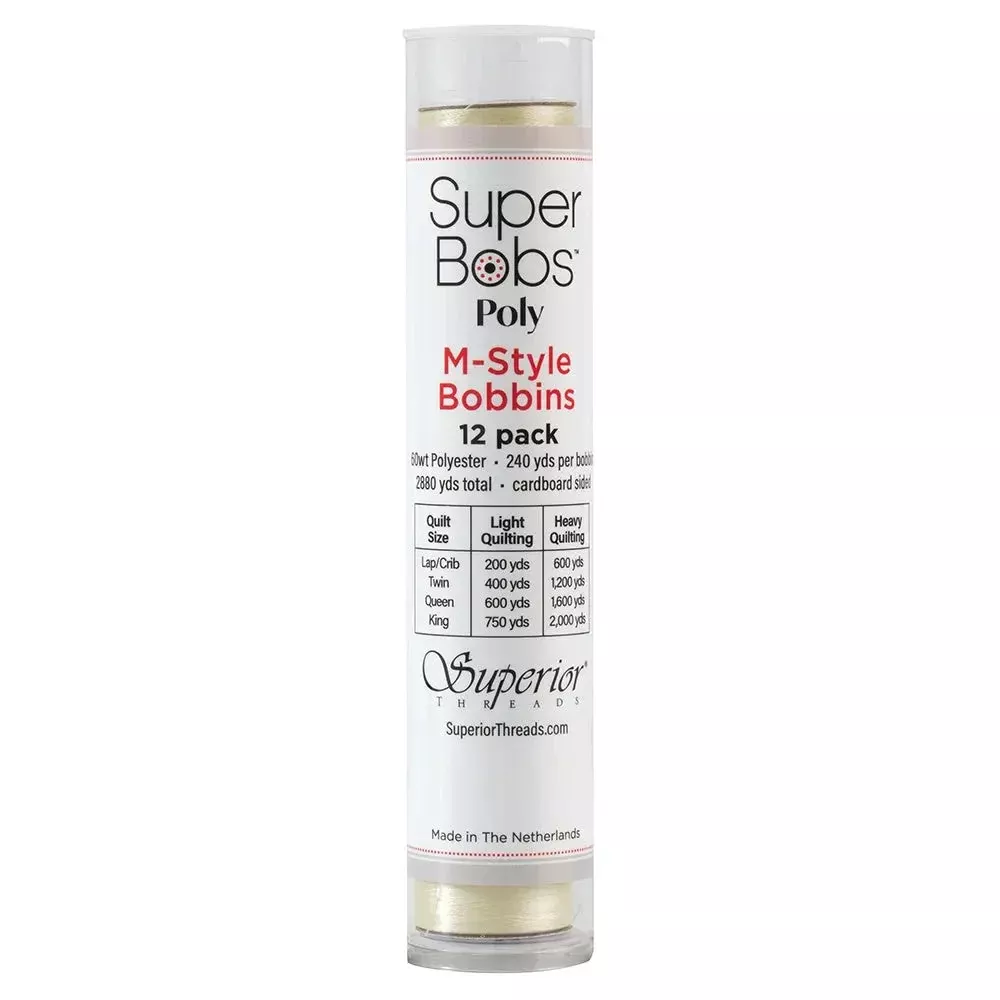 Super Bobs Poly #651 Ivory (M-Style) 12 pack pre-wound bobbins