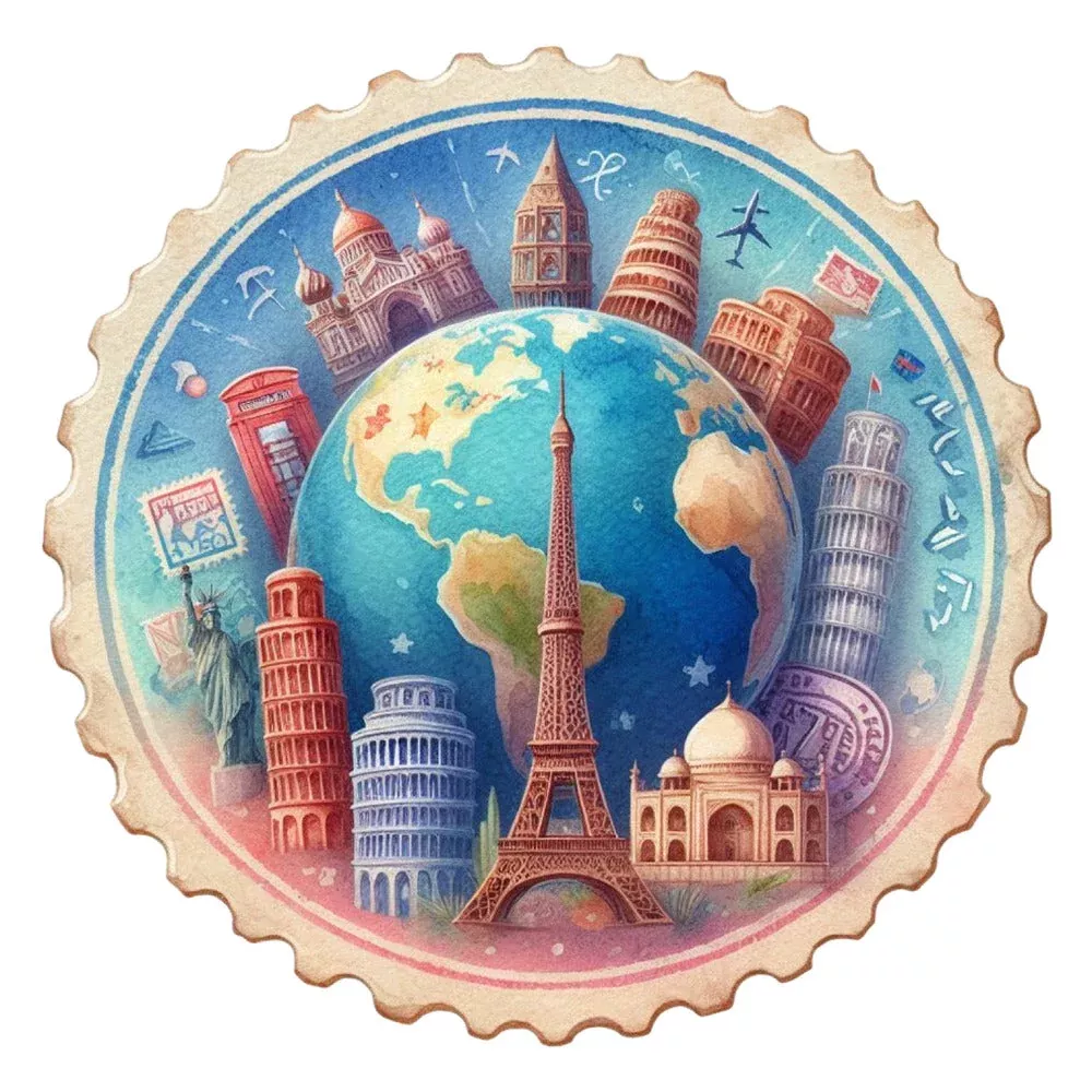 Vintage Travel Stamps Fabric Panel 19