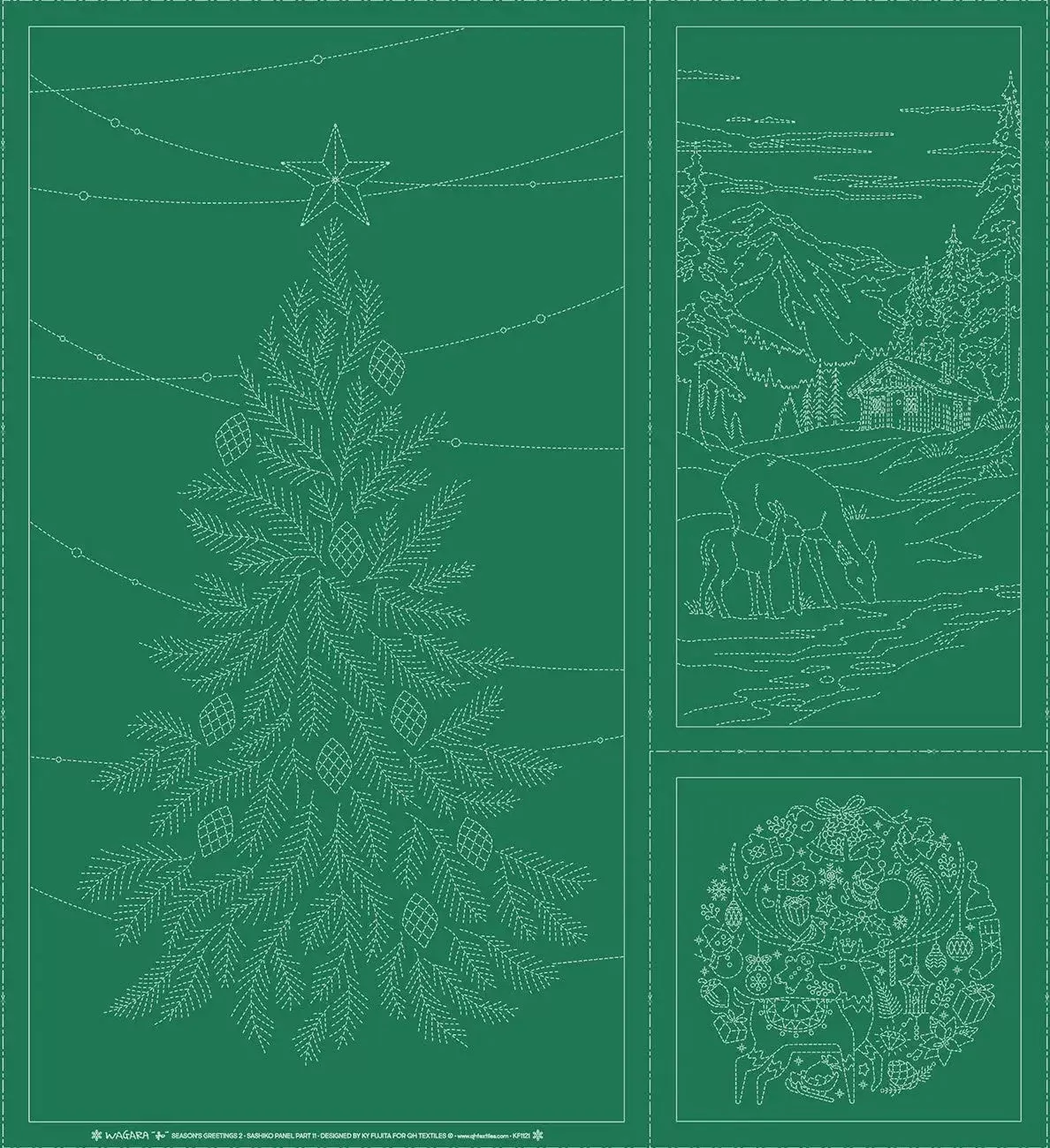 Wagara Sashiko Panel Season's Greeting Part 2 Green