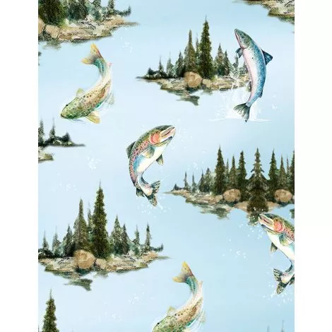 WL Lake Scenic with Fish Light Blue - Reeled In