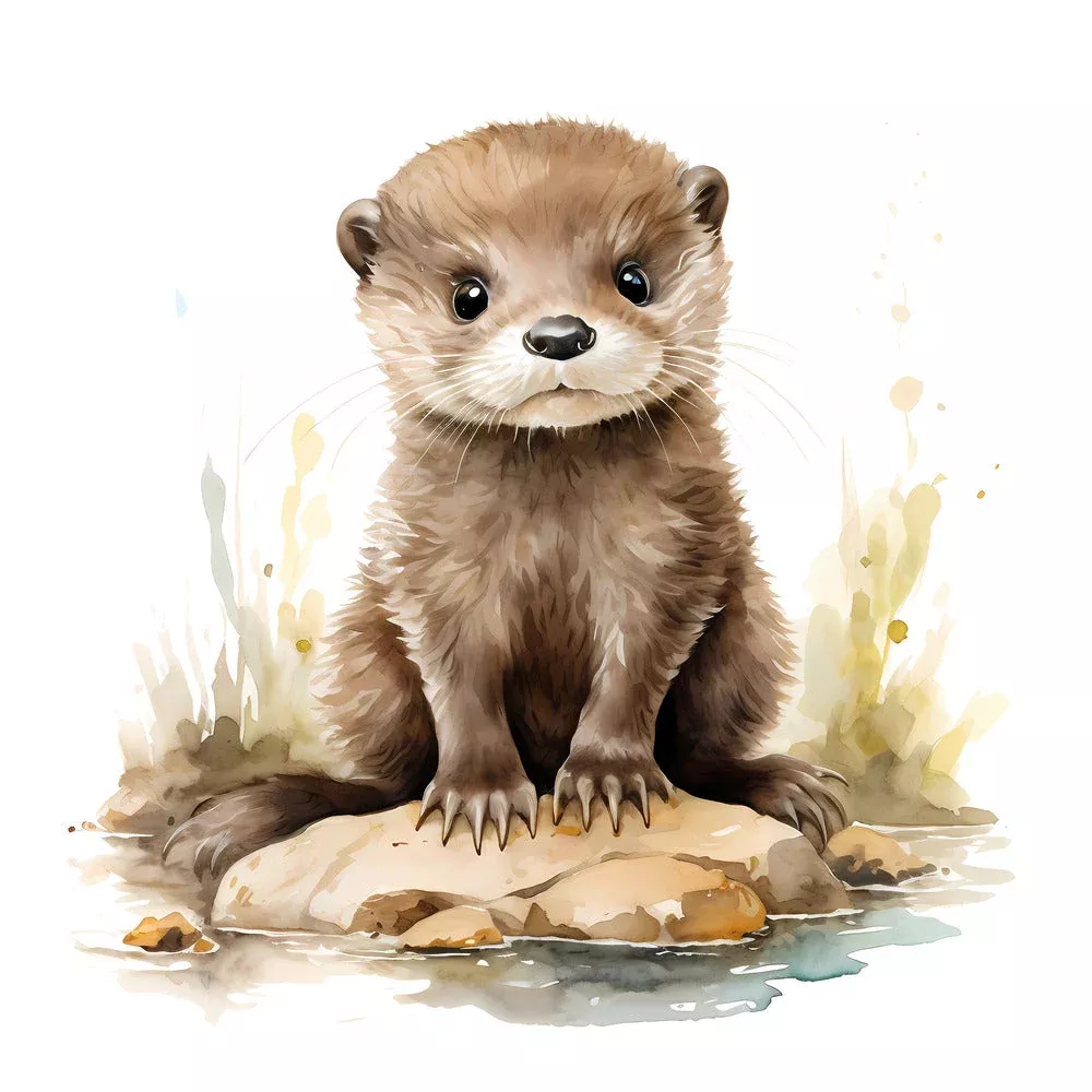 Woodland Baby Otter 3 Fabric Panel