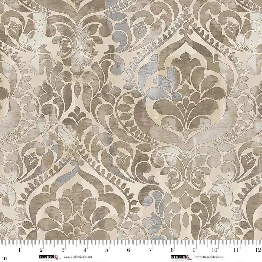 You Damask! Sepia Cotton Wideback Fabric per yard