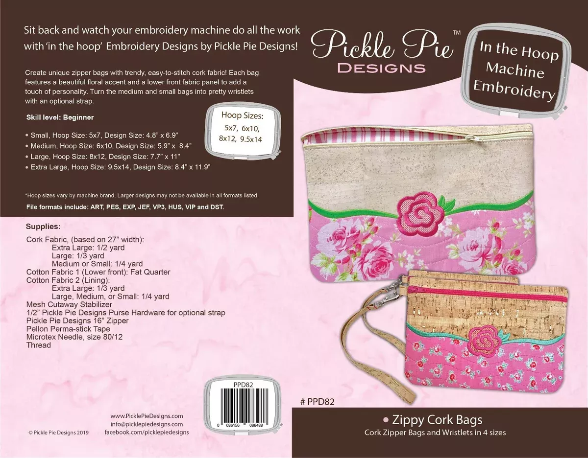 Zippy Cork Bags In the Hoop Embroidery Design Collection